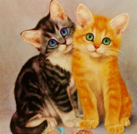 Cute Kittens - art, eyes, black, cute, kitten, ginger