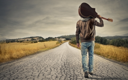 ♥ - instrument, guitarist, road, guy, walk, man, way