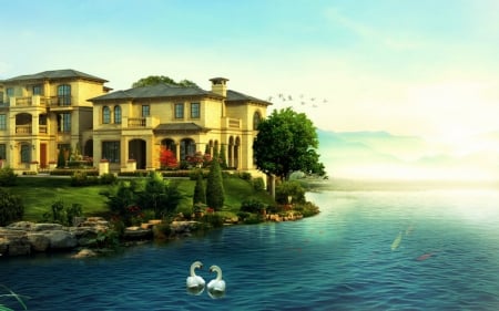 Beautiful house - house, sea, sky, coastal