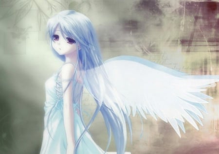 Pretty Anime Angel - wings, winged, pretty, beautiful, white hair, sweet, anime, angel