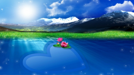 ~*~ Love U ~*~ - romantic lake, heart, love fantasy, landscape, love