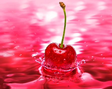 Cherry - splash, fruits, red, cherry