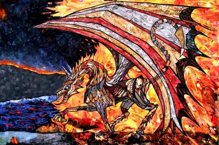 Fire-breathing Dragon - collage, artwork, dragon, bookcover, fire