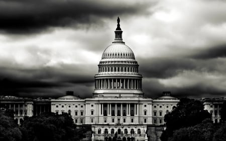 the capital in black and whte - building, clouds, black and white, capital, government