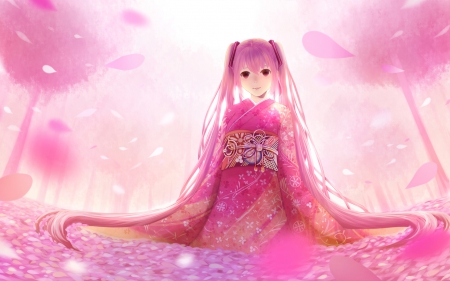 Sakura Miku - hatsune, pretty, sakura, vocaloid, pink, anime, kimono, miku, cute