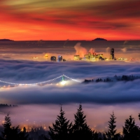 wondrous vancouver bridge in fog hdr