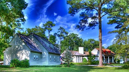 lovely suburban home hdr - house, trees, hdr, lawn, sky