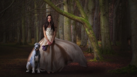 Women - fantasy, women, dress, dog