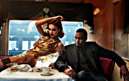 Natalia Vodianova and Puff Daddy - woman, girl, vogue, photography, puff daddy, model, annie leibovitz, man, natalia vodianova