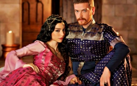 Magnificent Century (2011-) - selim, actor, turkish, Nurbanu Sultan, blue, sultan, tv series, Engin Ozturk, girl, Magnificent Century, pink, man, actress, Merve Bolugur, prince, woman