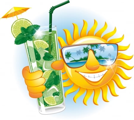 SUMMER SUN - bright, vector, yellow, sun, shades, clipart