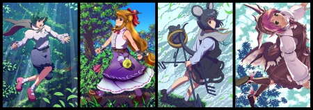 Touhou Girls - anime, wriggle nightbug, girls, colorful, nazrin, touhou, ibuki suika, mystia lorelei, friends