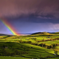 Rainbow And Sunlight, Yorkshire Dales, England