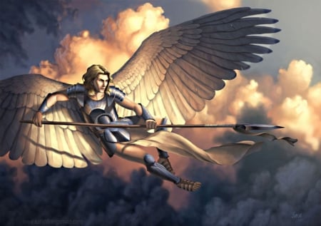 defender - spear, heaven, armed, sarahfinnigan, angel