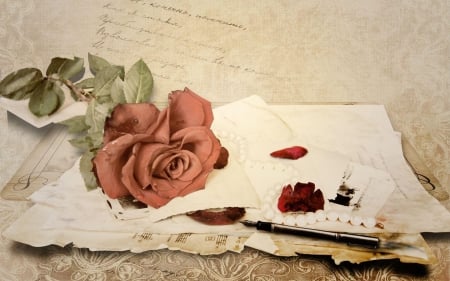 Love Letter - letter, love, rose, vintage