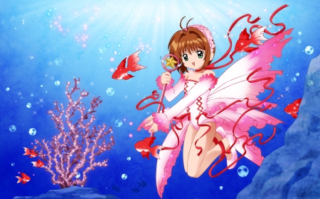 Underwater anime - anime, girl, pink, underwater