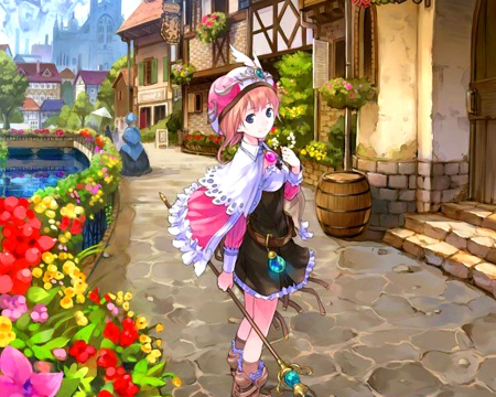 Cute anime girl - flowers, anime, girl, alley