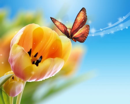 Butterfly Tulip - nature, butterfly, yellow, tulip, flowers, spring, flower