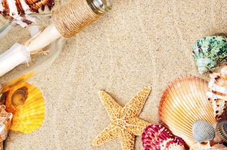 ♥Starfish& Shells♥ - starfish, bottle, beach, seashells, sand