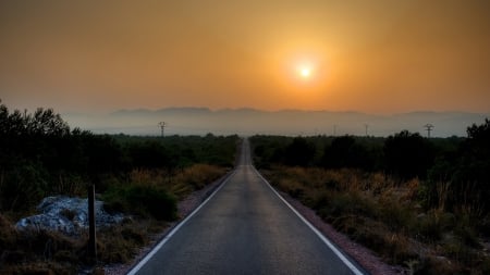 Sunset - road, sunset, country, sun