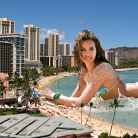 Giantess Irina Sheik on the Beach at Waikiki
