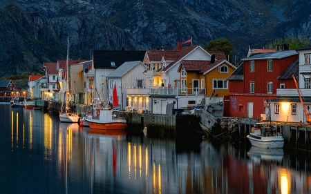 Typical Scene from Norway - norway, boats, houses, reflection