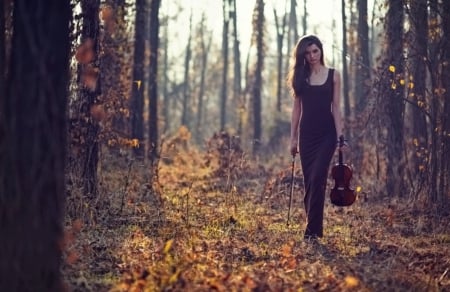 Violin Girl - forest, girl, violin, model