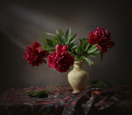 Still life - abstract, flowers, red, vase