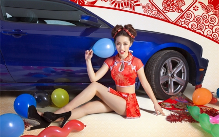 Model - girl, women, car, Model