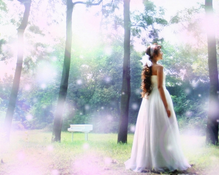 New day - woman, trees, sparks, model