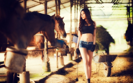 Model - shorts, horse, women, model