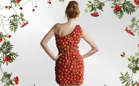 Tomato dress - style, artistic, tomato, woman, dress