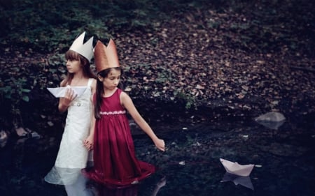 Sisters - girls, children, play, crown