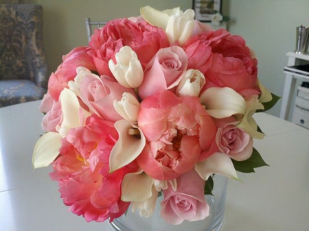 Thanks for the friendships - white, peonies, roses, pink, calas