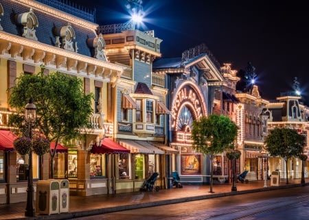 Disneyland - building, evening, impressive, hdr, lights