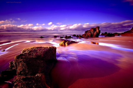 UNDER the BLUE SKY - rock, sky, beach, clouds