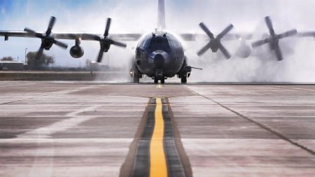 AC-130W stinger aircraft taking off - runway, spray, take off, plane, props