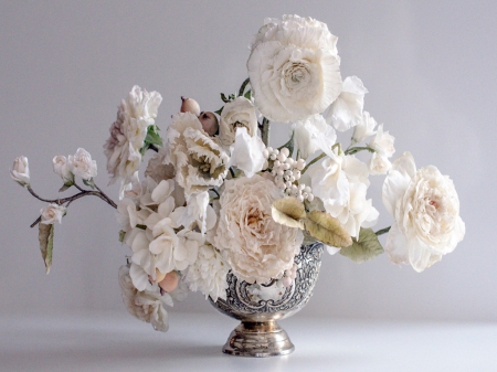 Elegant beauty - white, pink, flowers, elegant, vase