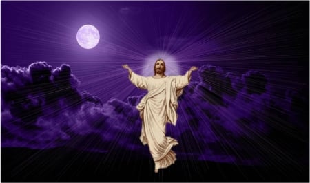 Collage on purple sky - christ, jesus, sky, risen, moon