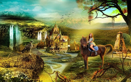 Fantasy - horse, lady, fantasy, abstract