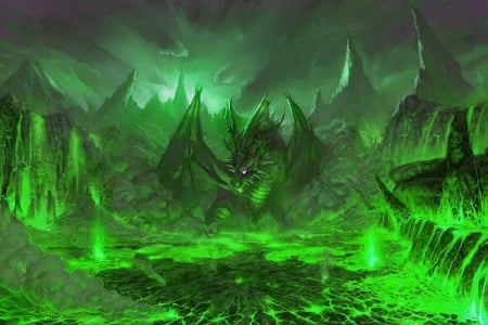 Dragon Rising - lava, fantasy, dragon, green