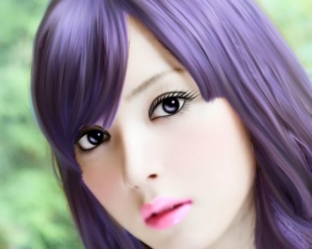 Pretty face - 3d, face, purple hair, woman