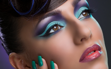 ♥ - make-up, purple, woman, green, model, girl