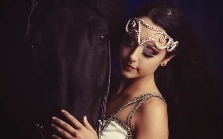 â™¥ - white, horse, brown, animal, black, model, girl, woman