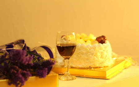 Cake - cake, food, glass, wine