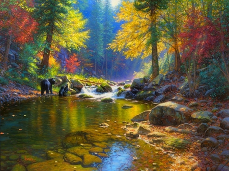 â˜…Seasons of Lifeâ˜… - bears, autumn, streams, forests, trees, animals, lovely, creative pre-made, bright, nature, love four seasons, fall seasons, beautiful, family, leaves, paintings