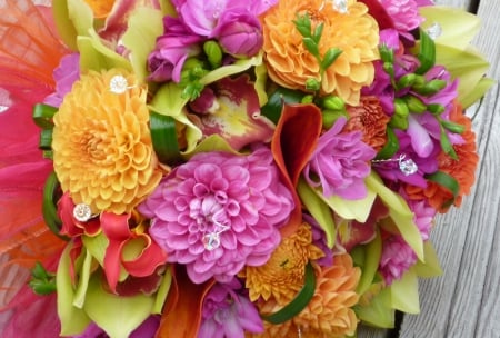 Flowers - bouquets, dahlia, callas, orchid, bouquet, flowers, dahlias, flower