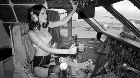 Ready for Take Off - model, beauty, brunette, sexy, pilot