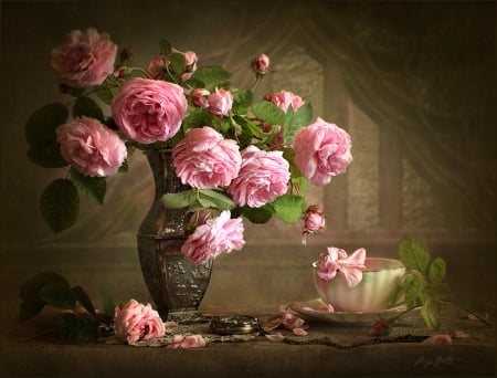 Still Life - with love, nature, roses, flowers, still life, rose, vase