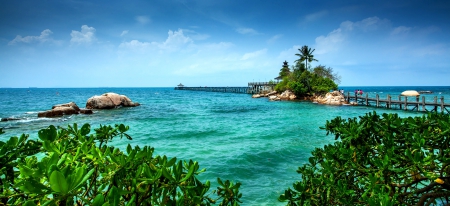 Summer In Batam Island - marine walkway, summer, rocks, indonesia, island, beautiful, trees, sea